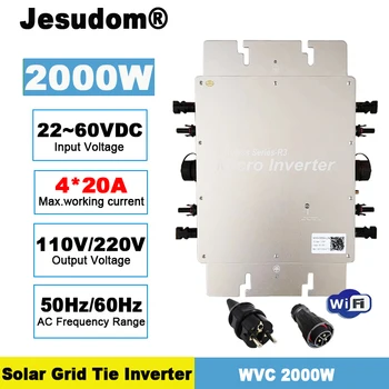 Jesudom 2000W 2400W Micro Kaklaraištis Tinklo Keitiklis 22V~60VDC, kad 110V/230VAC Pure Sine Wave MPPT Produkcija su programos Stebėsenos