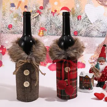 Kalėdų Ornamentu Audinys Dryžuotas Megztinis Pledas Vyno Butelio Dangtelį