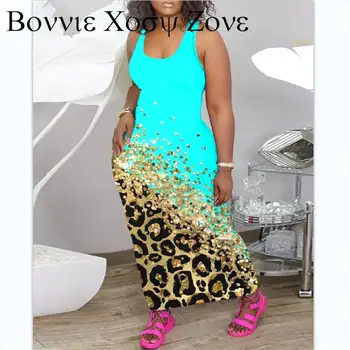 Suknelė Moterims 2023 Rankovių Kontrastas Leopardas Spausdinti U-Kaklo Maxi Atsitiktinis Chic Suknelė