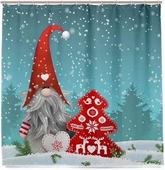 Mielas Sprite Kalėdų Gnome Sniego Snaigė Linksmų Kalėdų Eglutė Raudona Varpai Vonios Uždanga