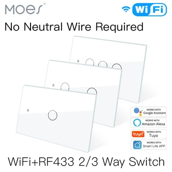 MOES WiFi Smart Šviesos Jungiklis RF433 Nėra Neutralus Laidas Vieno Gaisro Smart Gyvenimo Tuya App Kontrolės Darbai su Alexa 