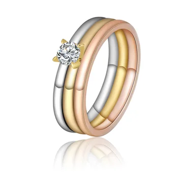 JeeMango Kubinių Cirkonio Kristalų Dalyvavimas Nerūdijančio Plieno Žiedai, Rožė Aukso Spalvos Vestuvinis Žiedas Papuošalai Moterims