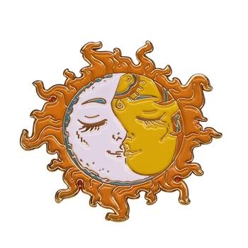 Sąjungos Priešingybių Sun & Moon Kiss Veido Ženklelis Yin Yang Vyrai Moterys Meno Sagė Psichodelinio Dangaus Partijos Priedai