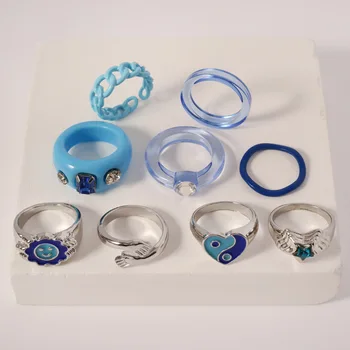 XEDZ bižuterijos Mėlyna Silverl Žiedas Įvairių Stilių Tendencija Priekinis Reguliuojamas Atidaryti Unisex Kelionės Atminimo Dovana Žiedus