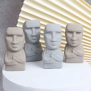 3D Moai Portretas Silikono Formos Cementas, Gipso Žvakė Lašas Klijų Molio Derva 