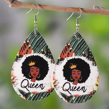 Nauja Afrikos Stiliaus Juoda Festivalis Karalienė Karalienė Temą Šalies Auskarai dvipusis PU Odos Auskarai Auskarai