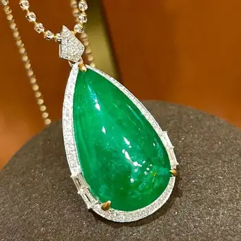 LR Fine Jewelry Kietasis 18K Gold Green Emerald Pakabukas Smaragdas 20.9 ct Aukso, Deimantų Pakabukas Brangakmenių Karoliai Moterims