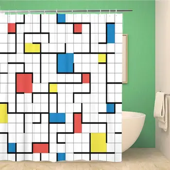 Vonios kambarys Dušo Užuolaidos Mondrian Abstrakčių Geometrinių Modelio Retro Modernaus Stiliaus Dizainas 80S Poliesterio Audinio 72x72 cm