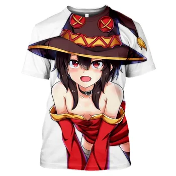 2023 Anime Konosuba T-shirt Kawaii White T-shirt 3D Spausdinimo Vyrai Moterys Cool T-shirt Megumin Spausdinti Streetwear Negabaritinių marškinėliai