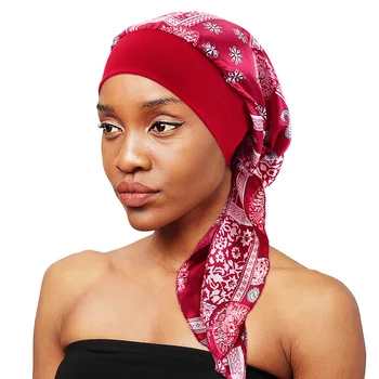 Naujas Musulmonų Moterys satino Galvos Skara Chemo Skrybėlę Turbaną iš Anksto Susieta galvos Apdangalai Bandana Vėžio Plaukų Slinkimas, Galvos Skara Galvą Wrap Ruožas Kepurės
