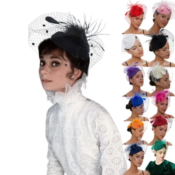 2023 Naujo Derliaus Plunksnų Fascinators Moterų Ascinator Skrybėlės Moterims Vestuvių ir Bažnyčios Prabanga Lankelis Kepurės Kepurės arbatėlė