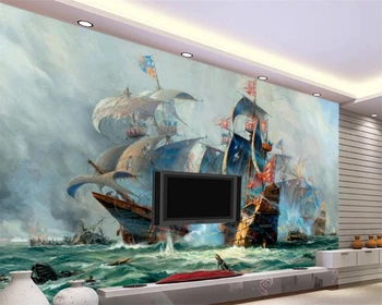 beibehang Užsakymą Tapetai, 3d Foto Freskomis tapyti Aliejumi Buriavimo Jūros kambarį, TV Foną, sienos papel de parede 3d tapetai