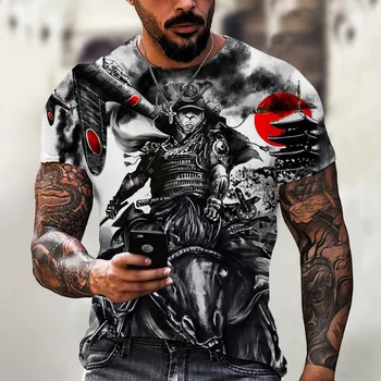 Derliaus Samurajus T-marškinėliai Vyrams 3D Japonija Stilius Spausdinti trumpomis Rankovėmis Viršūnes, Gatvės, Hip-Hop Streetwear Ninja Tees Sektorius Marškinėliai