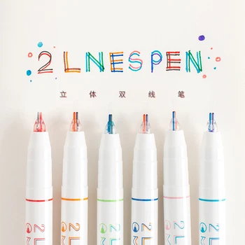 6 Vnt./dėžė, Du-color Line Gelio Rašiklių Rinkinys Kūrybinės Graffiti Pen Art Piešimo reikmenys Kawaii Raštinės reikmenys Studentų Skaitymo Žymeklio 