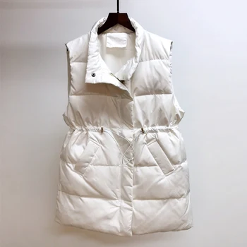 Žiemos Moterų Liemenė Balta Antis Žemyn Kailis Šiltas Stovėti Apykaklės Užtrauktukas Kišenėje Moterų Ilgi Marškiniai 2021 korėjos Lady Streetwear Gilet
