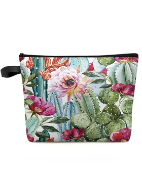 Augalų kaktusas gėlių meno Didelės Talpos Kelionės Kosmetikos Krepšys Nešiojamų Makiažas Saugojimo Dėklas Moterų Vandeniui Pieštukas Atveju